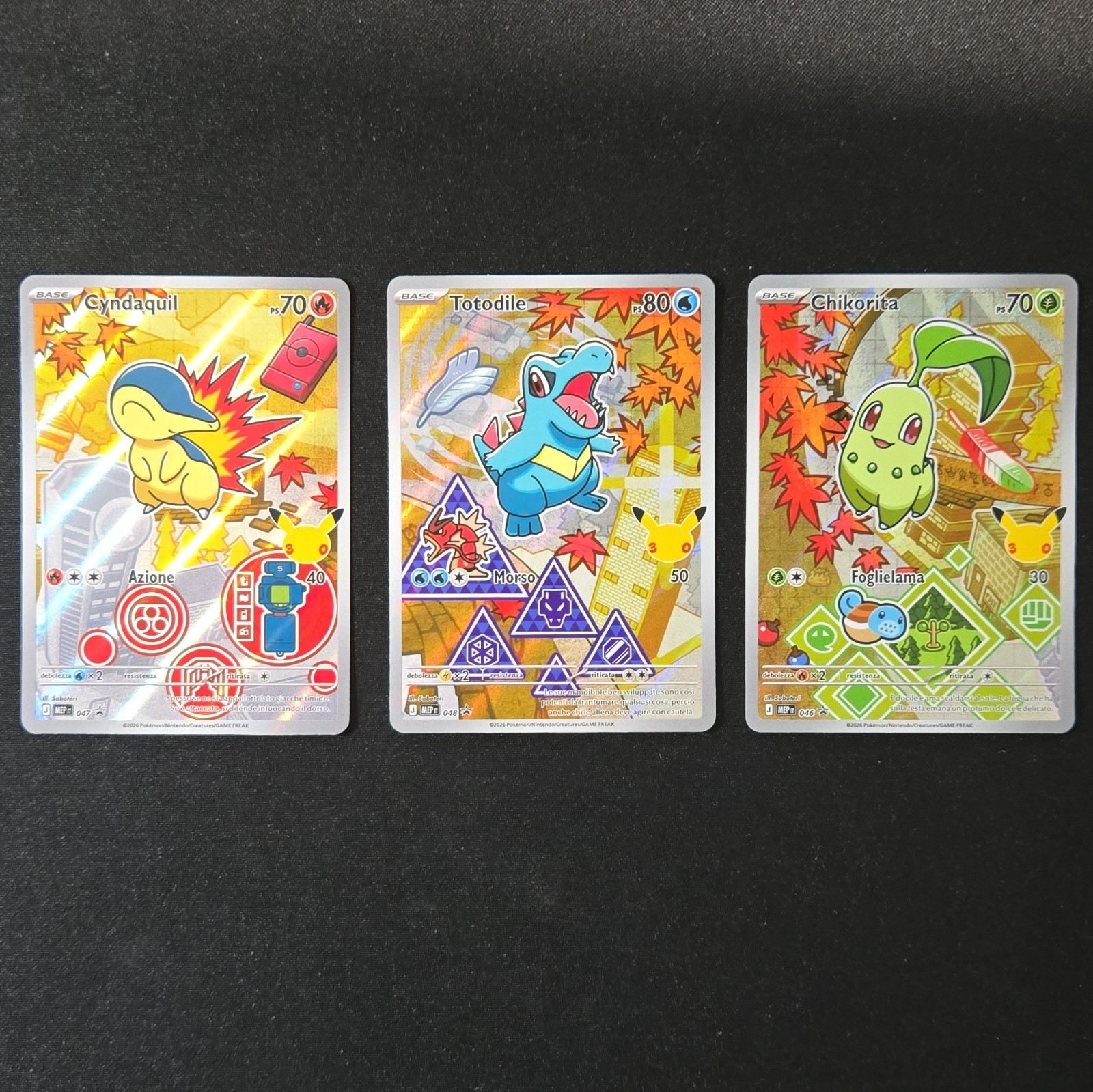 McDonald's 2026 Lotto 3 Carte Pokémon Olografiche 046-048 Chikorita ITA