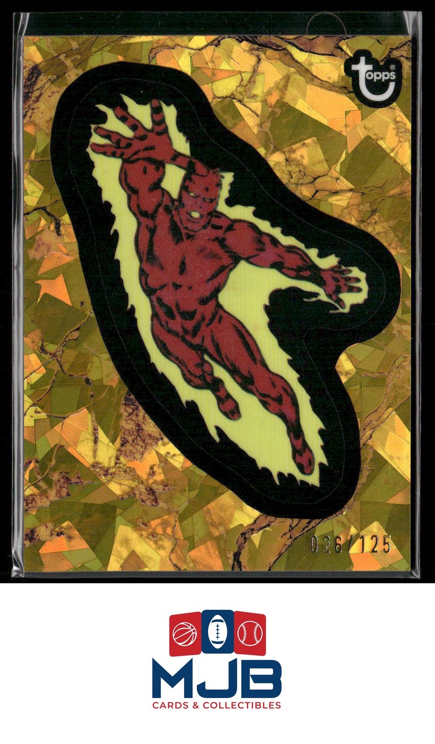 2025 Topps Marvel Comic Book Heroes 1975 Human Torch Gold Atomic #42 /125