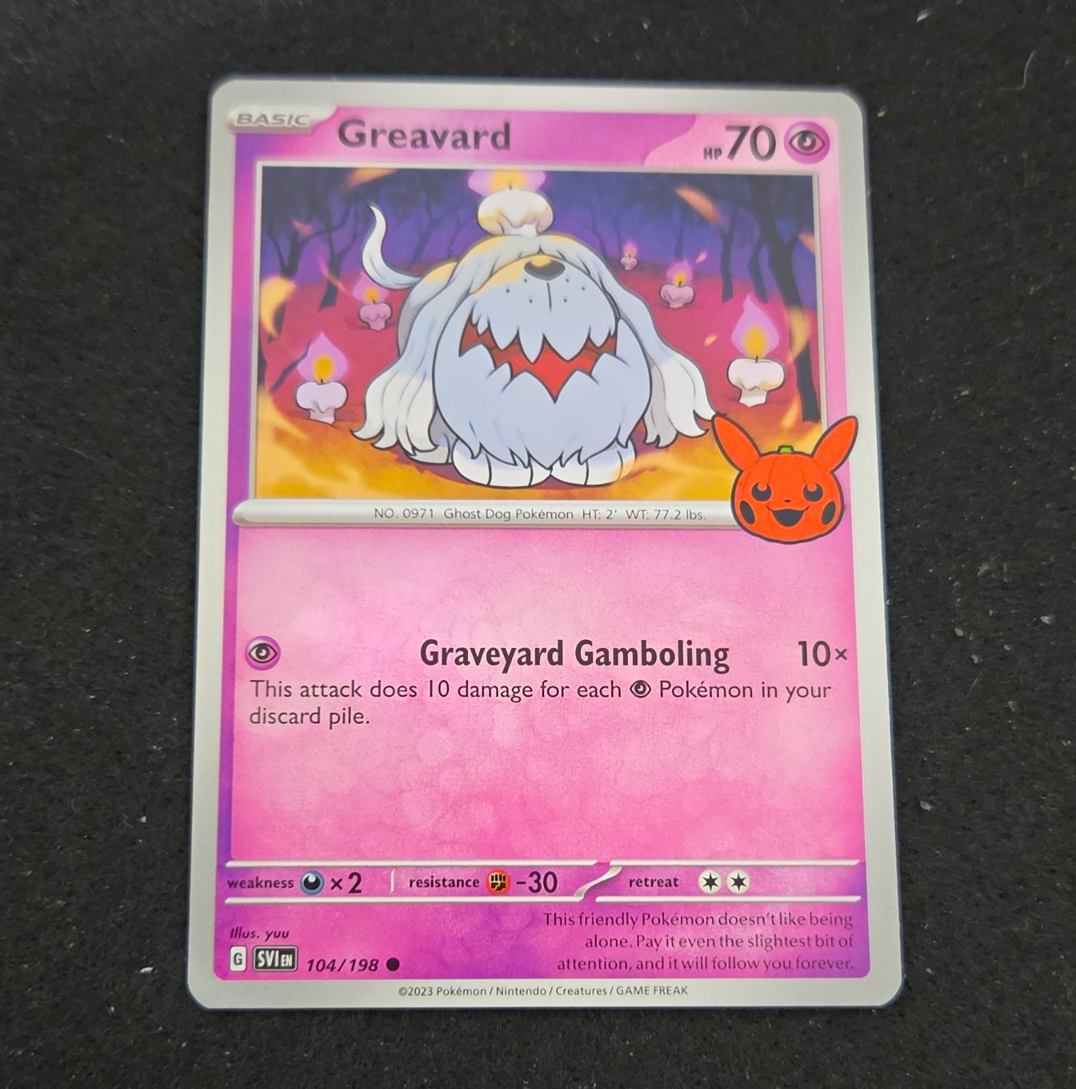 pokemon tcg greavard 104/198 scarlatto e viola comune psichico 70 hp