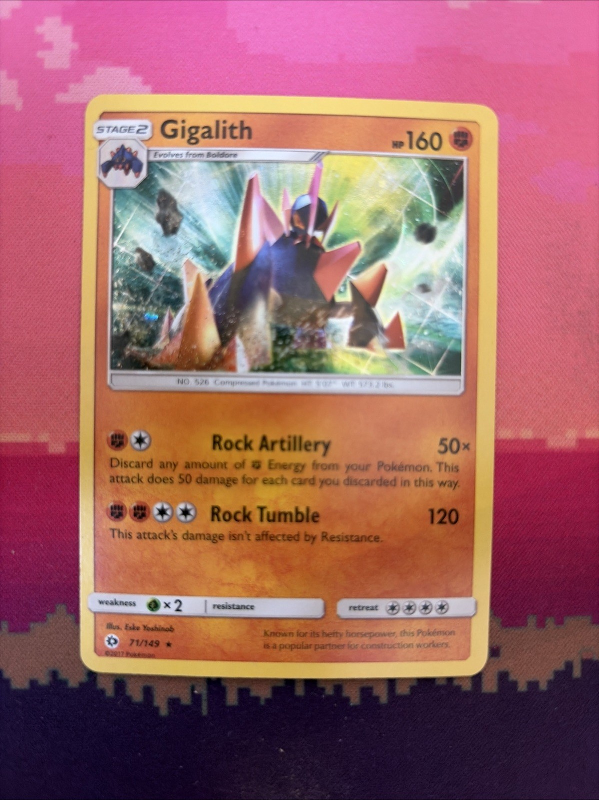 Pokemon Card Gigalith Sun & Moon Cosmo Holo Rare 71/149 NM