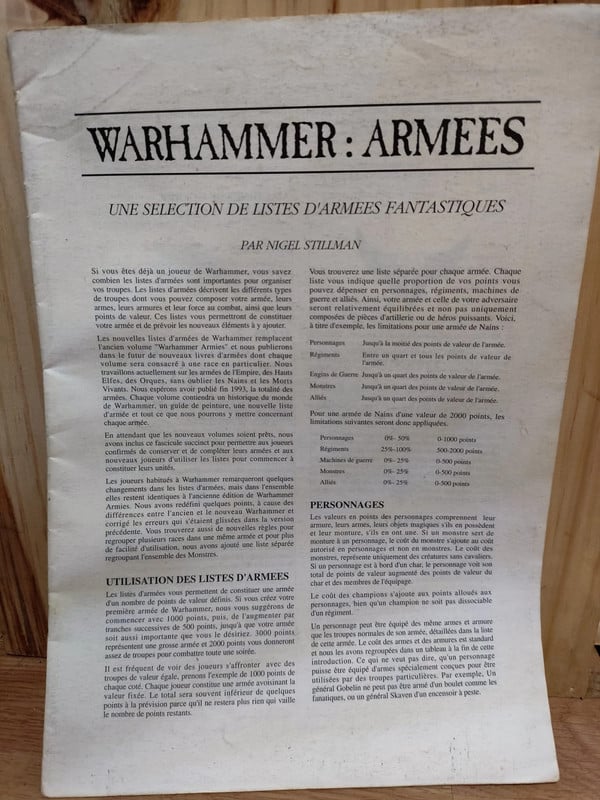 Warhammer Armées - Liste