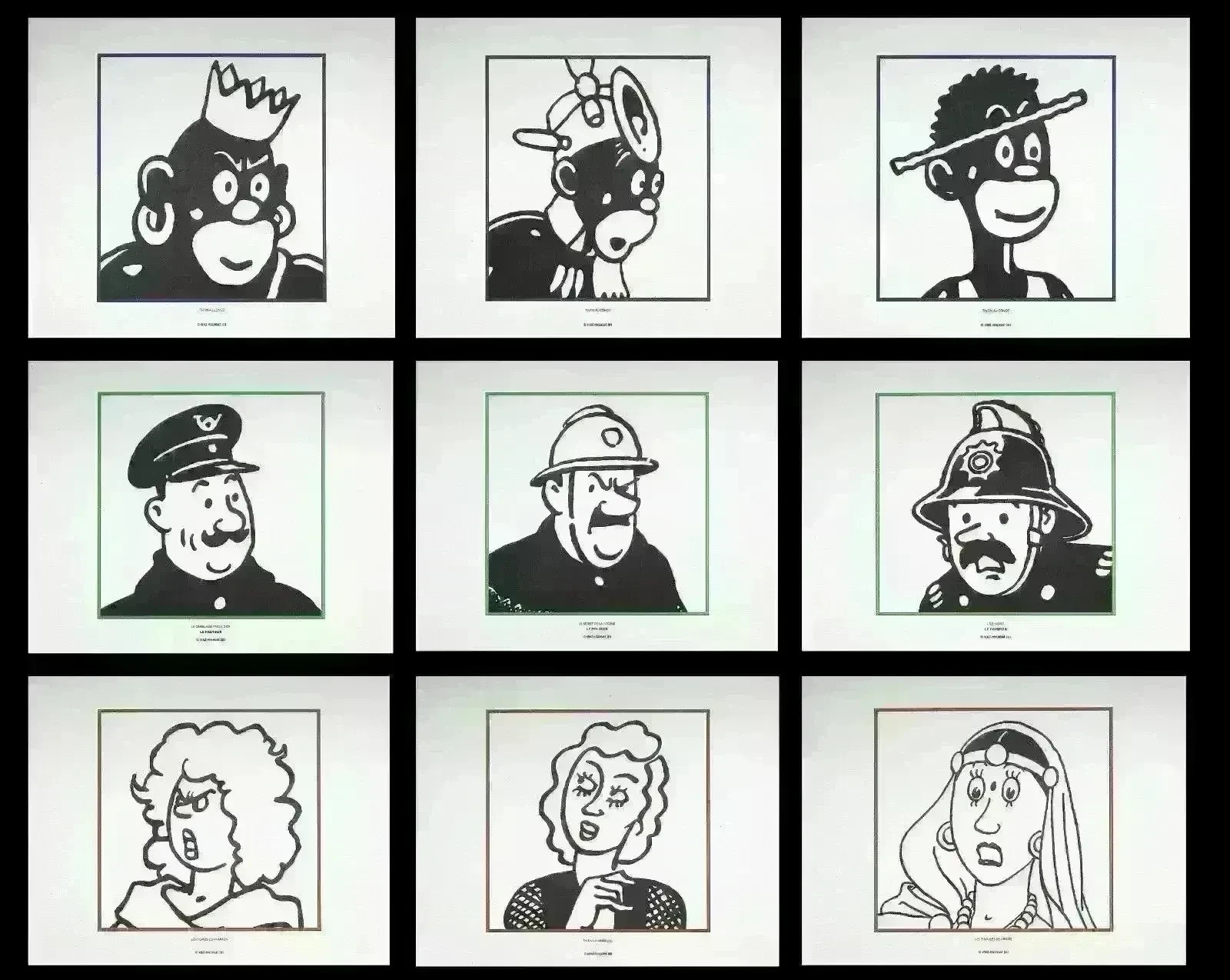 HERGÉ : TINTIN - 9 personnages, 3 Lithographies Ex Libris, 2011