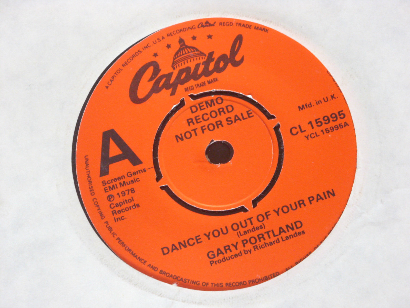 Gary Portland ‎–  Dance you out of your pain  DEMO  7"   EX SHOP