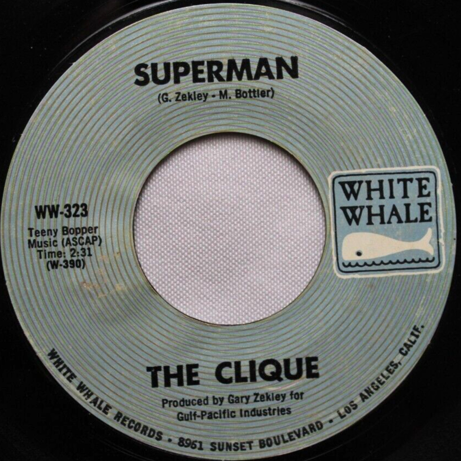 THE CLIQUE SUPERMAN / SUGAR ON SUNDAY 45 7" VINYL RECORD VG WHITE WHALE