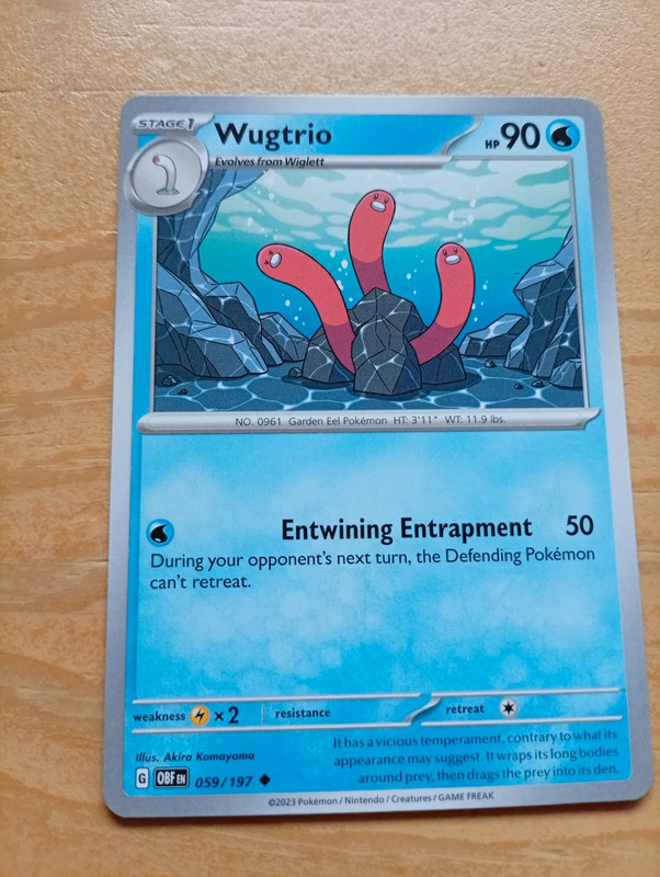 Carta Pokémon de Wugtrio, edición en inglés.  -  059/197. - Año de publicación: 2023.