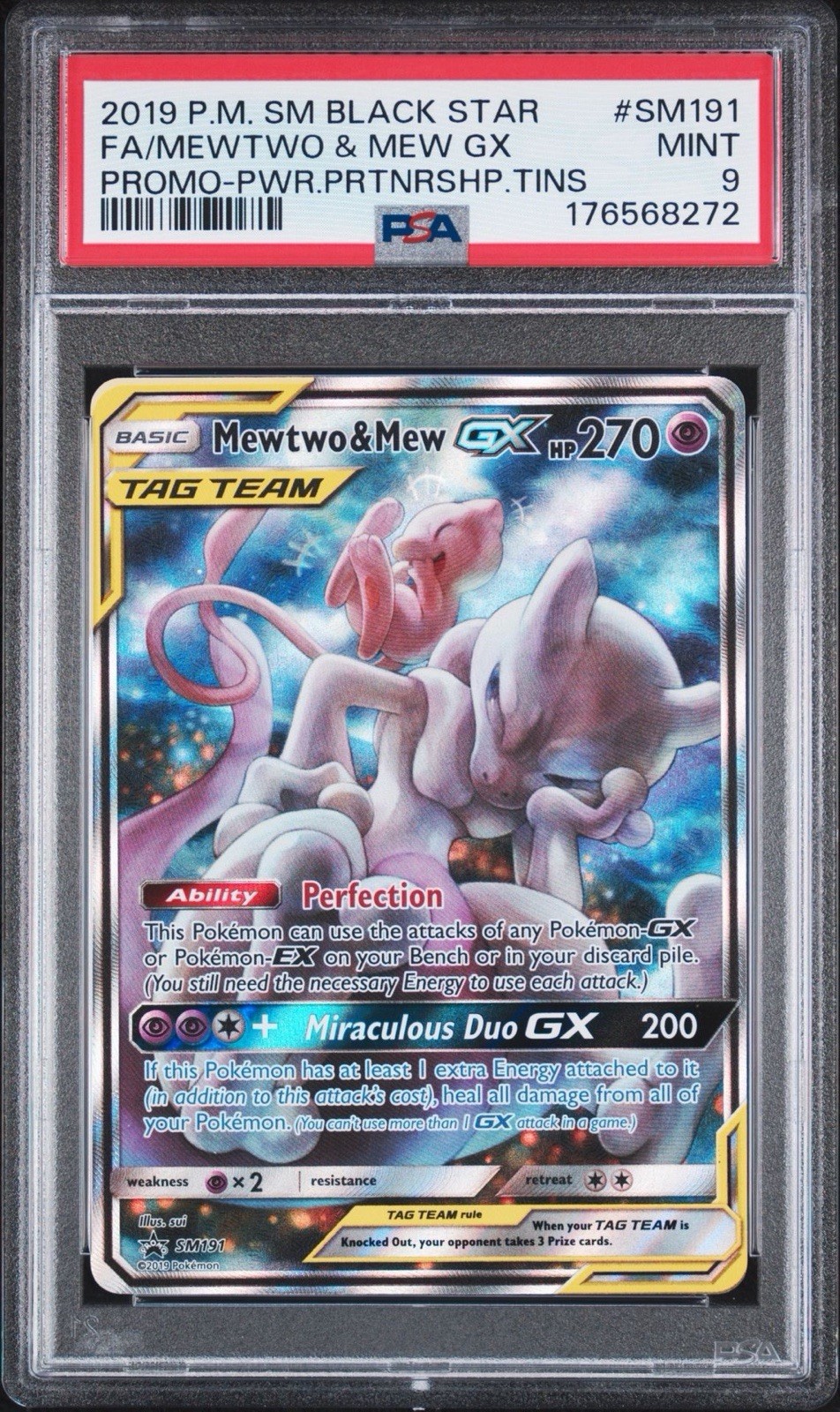 2019 POKEMON SUN & MOON BLACK STAR PROMOS #SM191 FULL ART/MEWTWO & MEW GX PSA 9