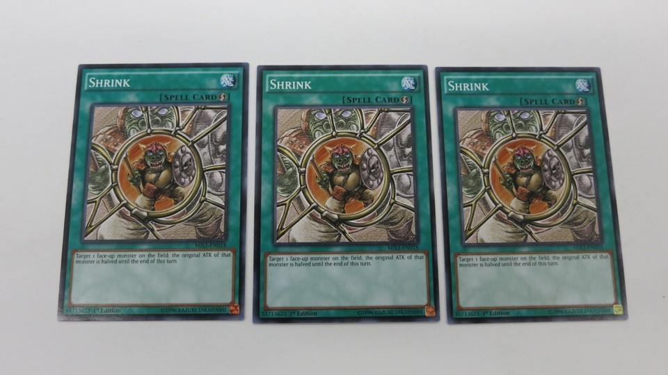 3x SHRINK SPELL CARD 1ST EDITION MIL1-EN018 COMMON YUGIOH NM / UNPLAYED