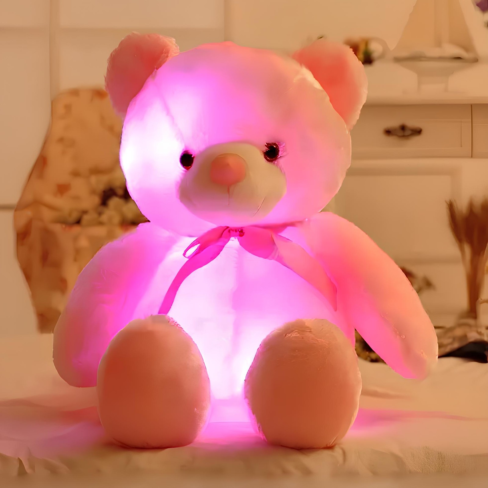 Pluszowy miś z oświetleniem LED 50 cm różowy świecąca przytulanka dla dzieci