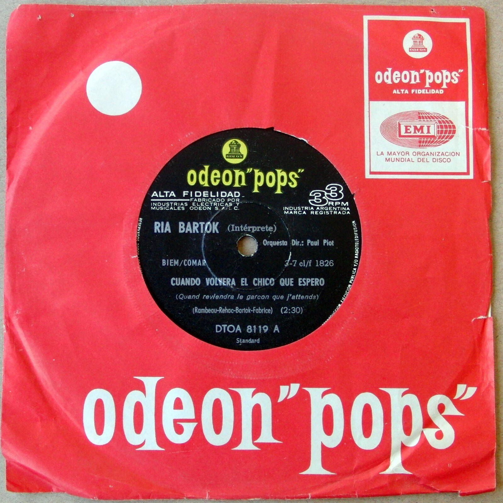 RIA BARTOK 7" Tu La Revois YE-YE French TOP Rare SOUTHAMERICA Edition 1966