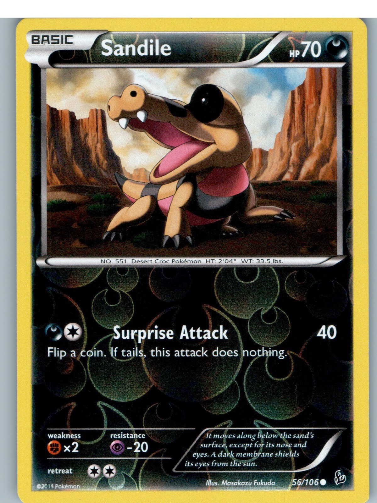Sandile 56/106 comune Flashfire Pokemon Reverse Holo leggermente giocato