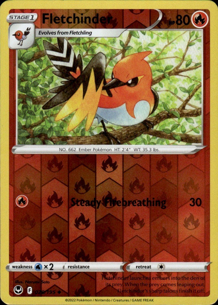 Fletchinder 028/195 REVERSE HOLO Silver Tempest UC NM Narumi Sato Pokemon