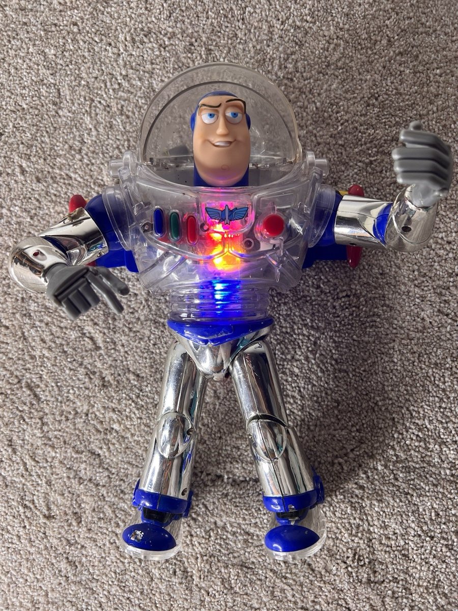RARO Vintage Toy Story Interstellar Buzz Lightyear Clear/Chrome Thinkway LEGGI⬇️