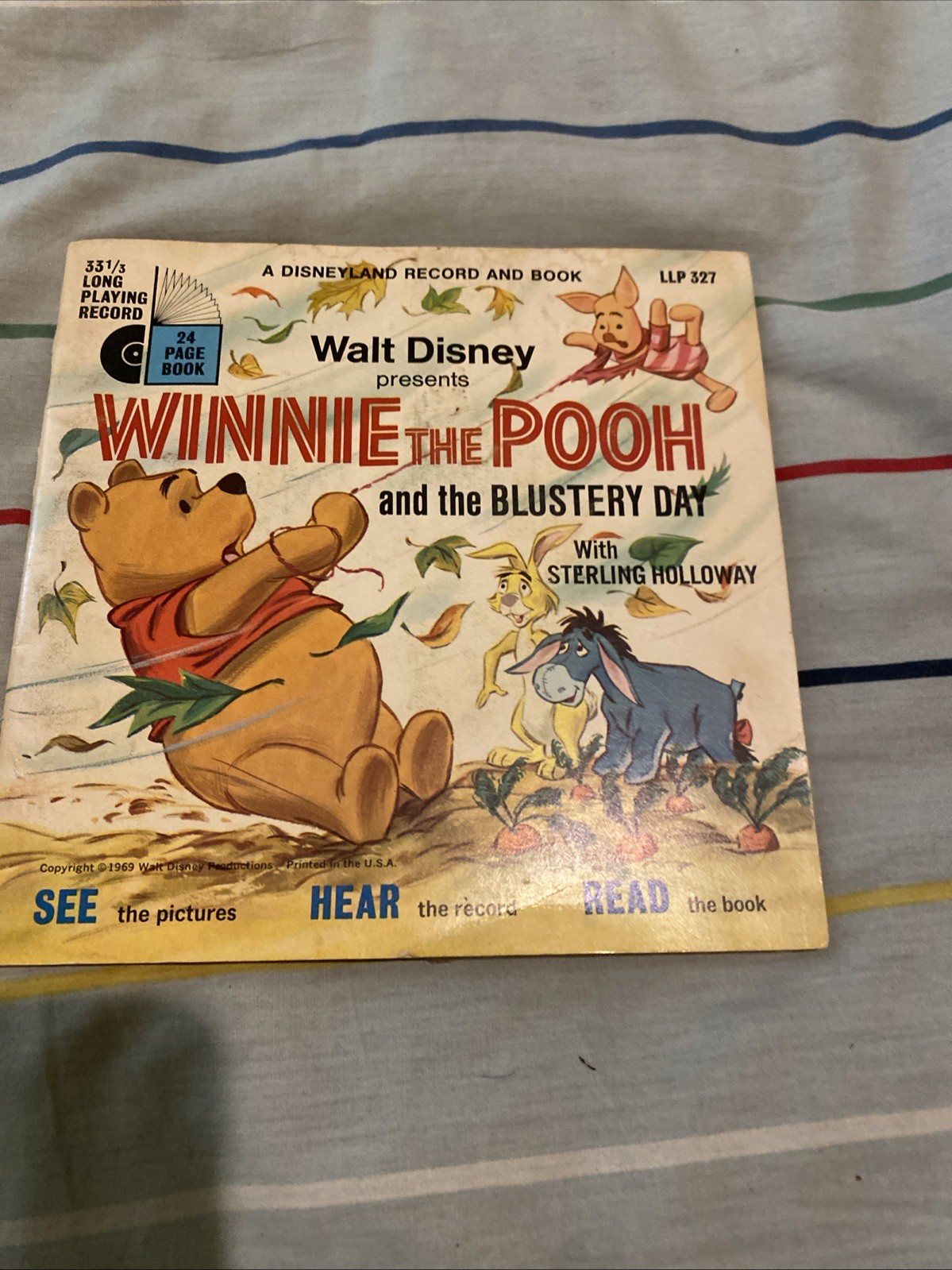 WALT DISNEY PRESENTS WINNIE THE POOH 7" LP VG+ VINYL RECORD + BOOK 327 1969