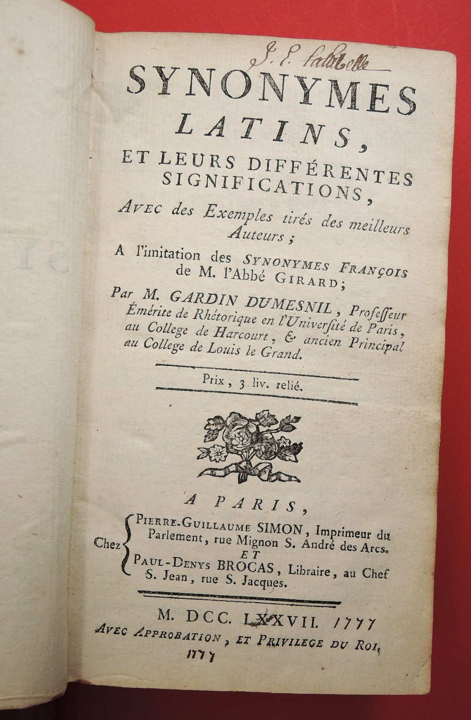 Synonymes Latins, différentes significations, Gardin Dumesnil 1777 EO