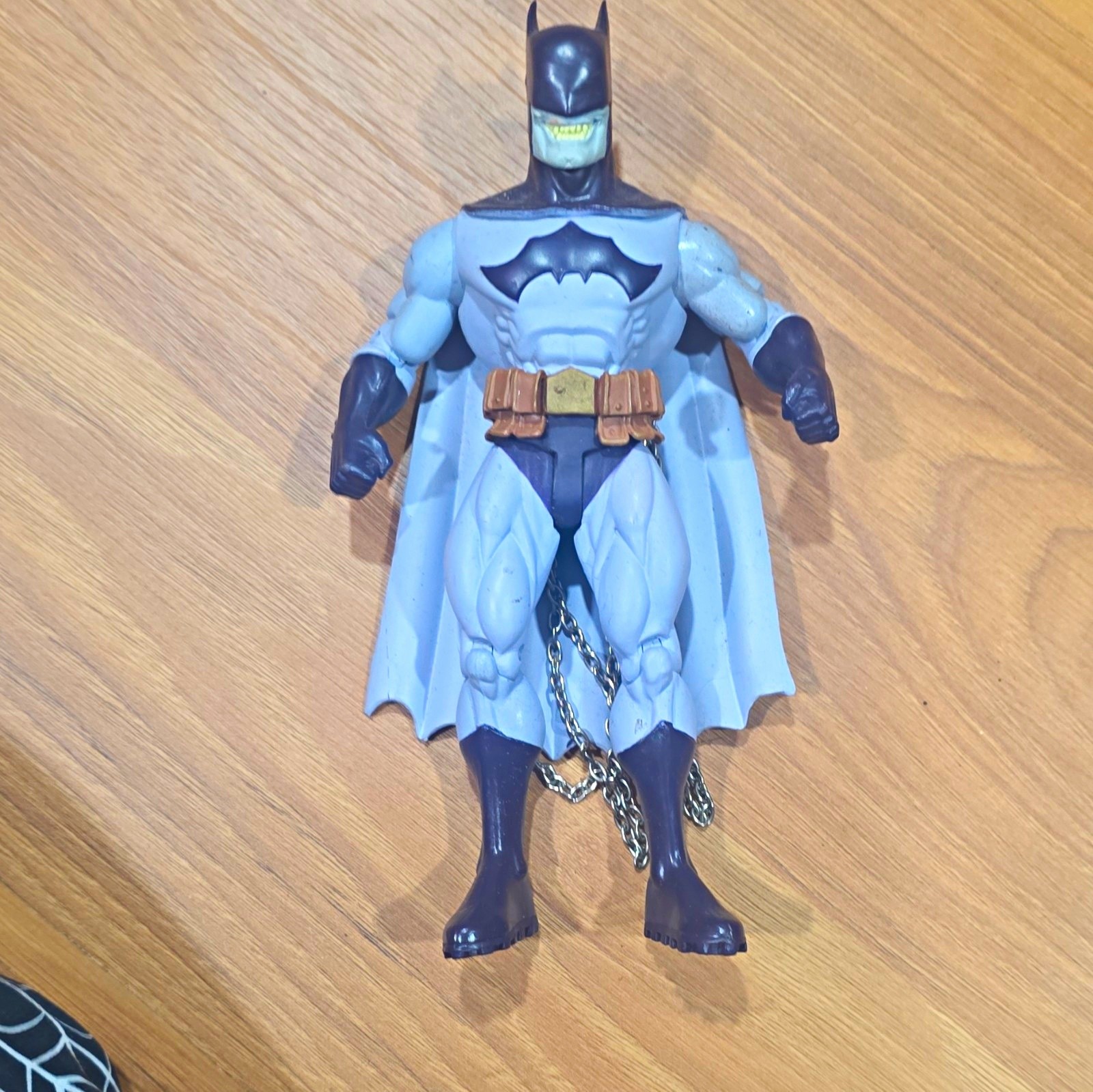 Batman Action Figure - Gray & Black Plastic/Metal w/ Cape & Chain