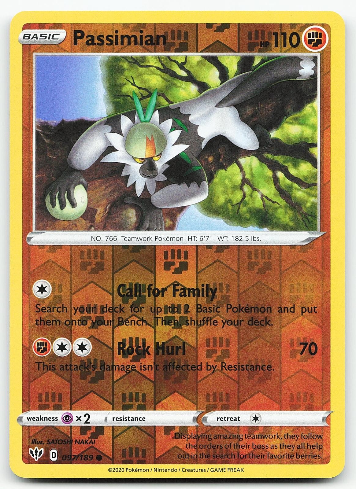 Pokemon Passimian 097/189 Oscurità Fiamme Comune Reverse Holo quasi nuovo
