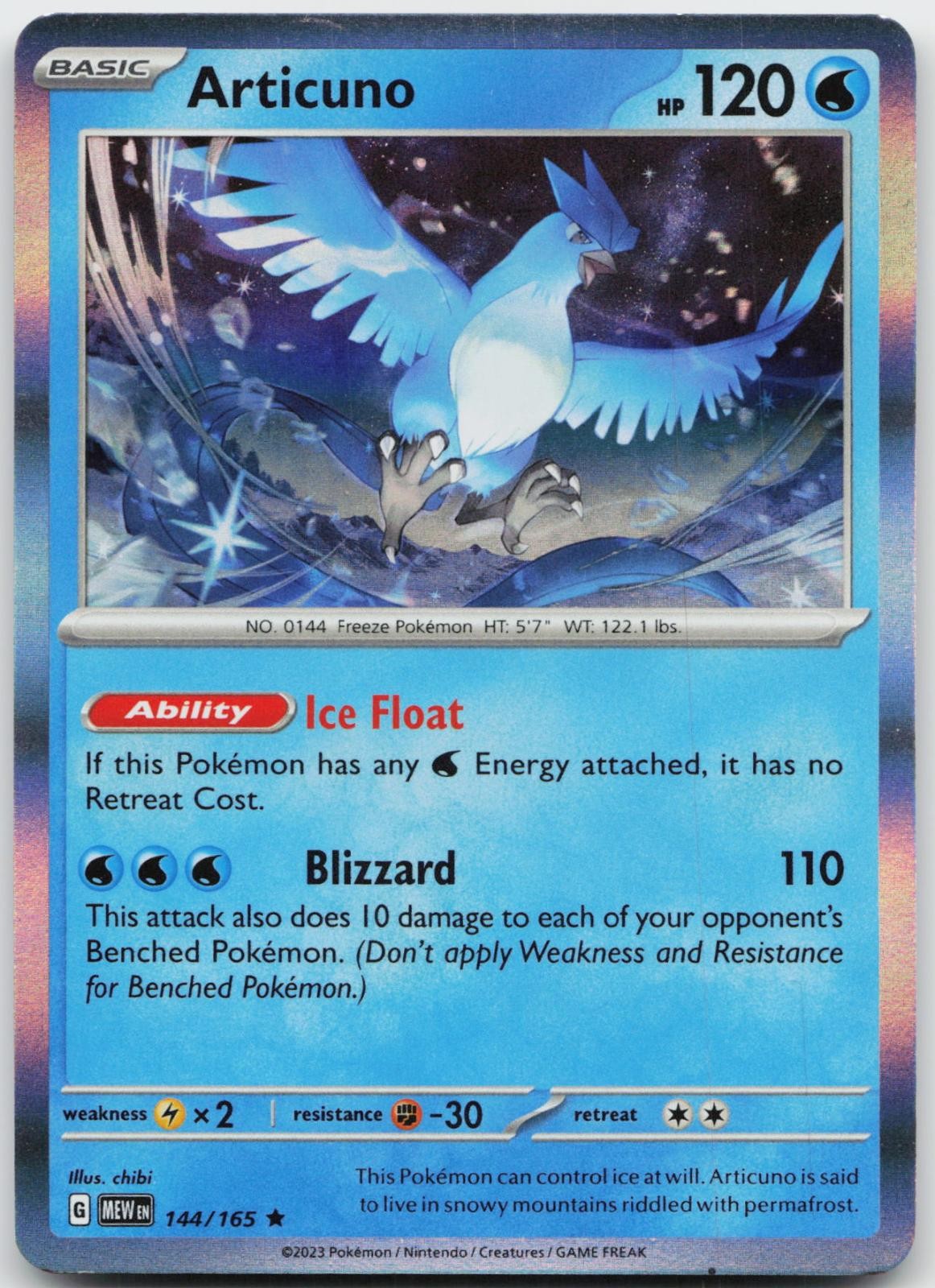 Articuno 144/165 Raro 151 Pokemon Holo quasi nuovo