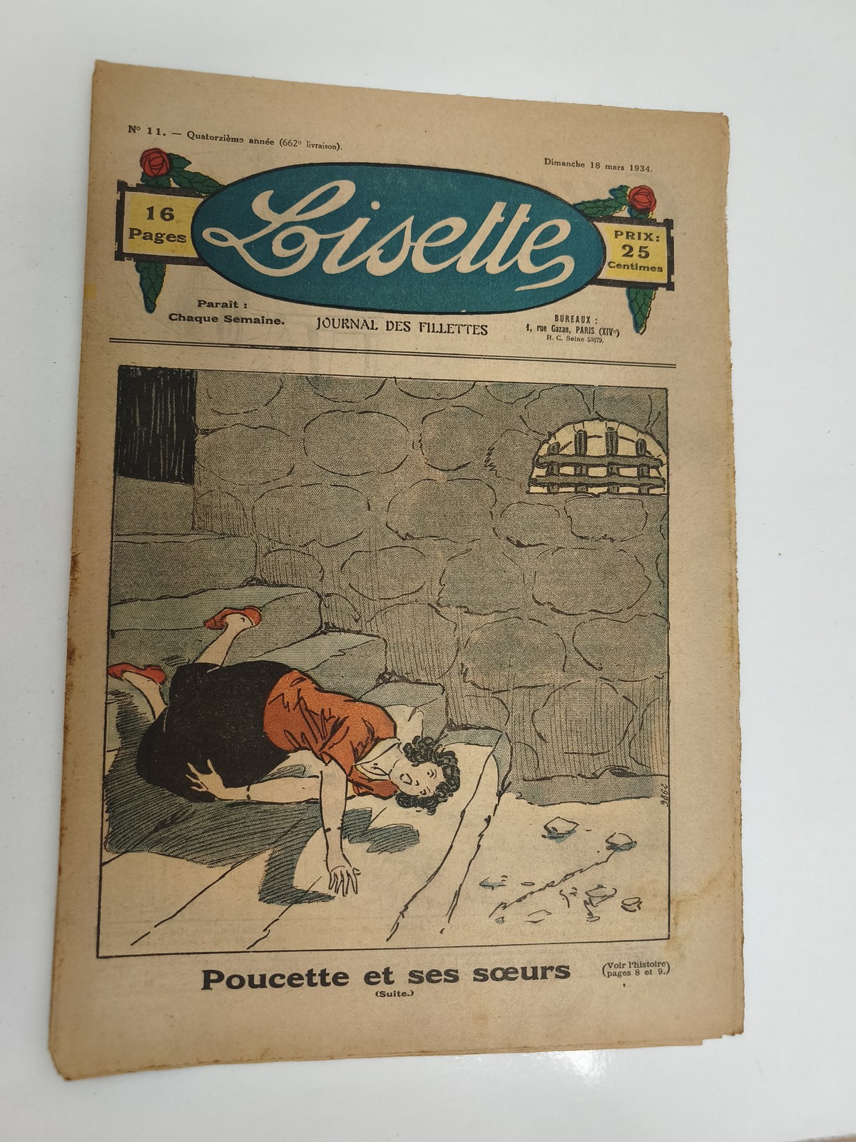 Journal ancien Lisette 1934 n°11, 16 pages, couverture illustrée vintage