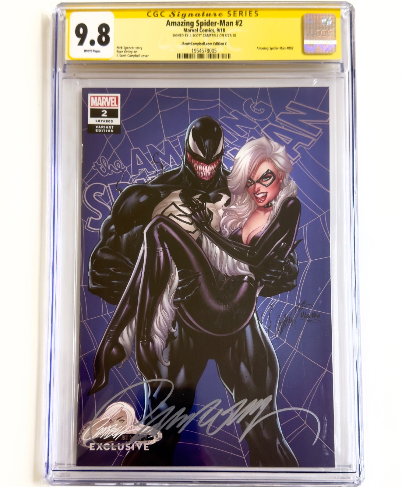 Amazing Spider-Man #2 CGC 9.8 SS J Scott Campbell firmato Venom Black Cat 2018