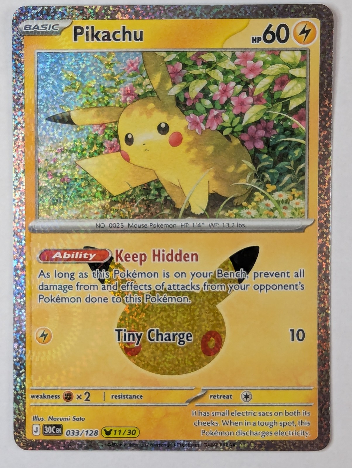 Pikachu 033/128 Holo Pikachu Raro ME: 30° Celebrazione Pokemon Near Mint