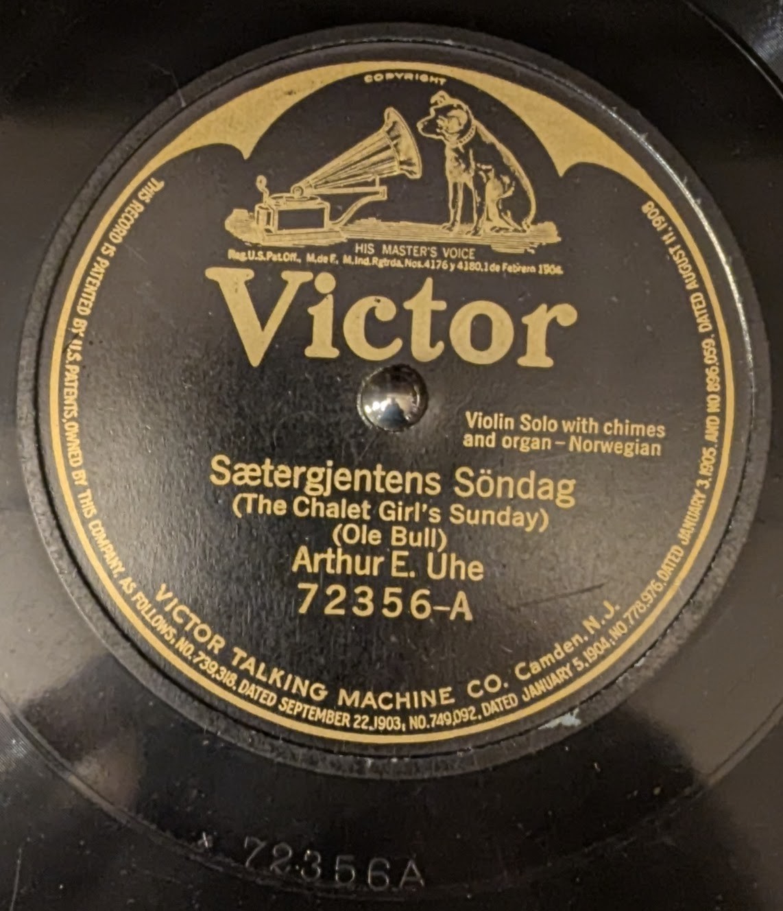 78 rpm Arthur E. Uhe - Sætergjentens Söndag; Grieg Instrumental Kvartet - Solvei