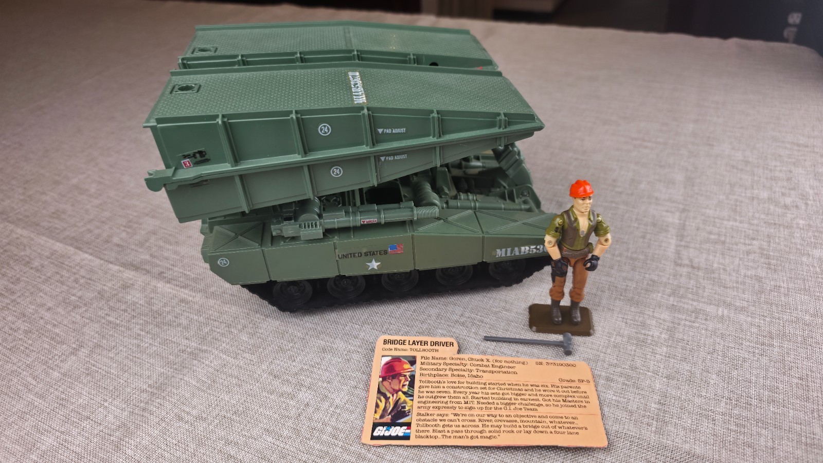 1985 GI Joe Toss N Cross Bridge Layer Tollbooth Hammer scheda ARAH vintage