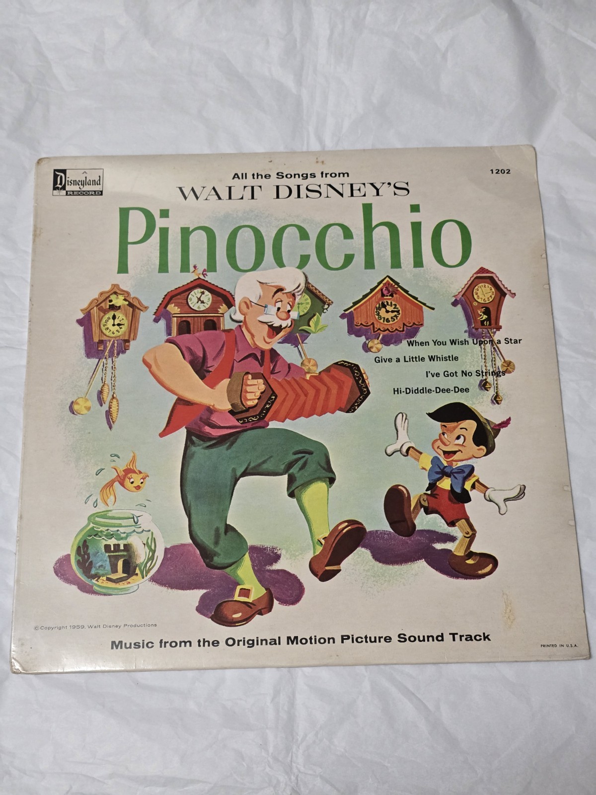 Walt Disney's PINOCCHIO Original Soundtrack 1959 LP Disneyland 1202 SEALED!!