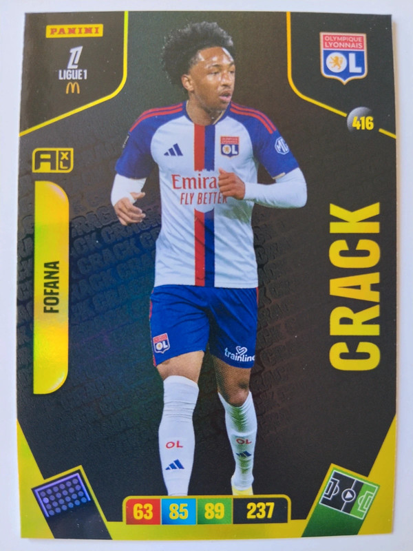Panini Adrenalyn XL Ligue 1 2027 carte n° 416 fofana lyon crack