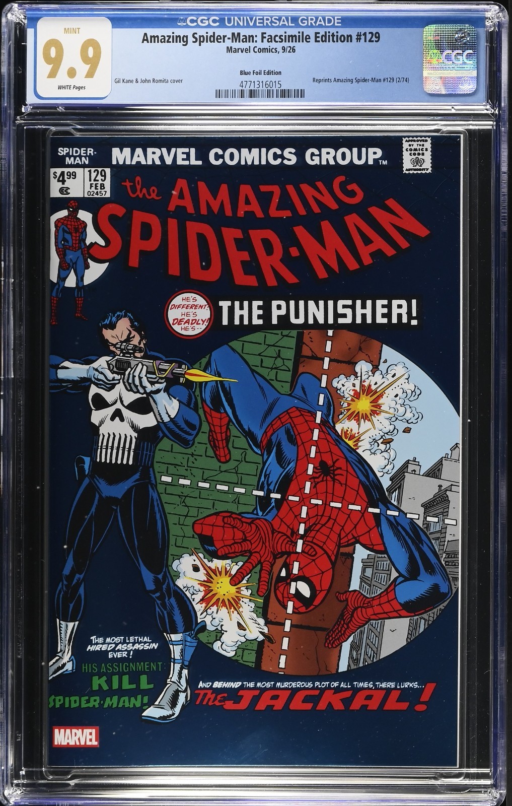 Amazing Spider-Man #129 CGC 9.9 Facsimile Blu FOIL Variante Punitore non 9.8