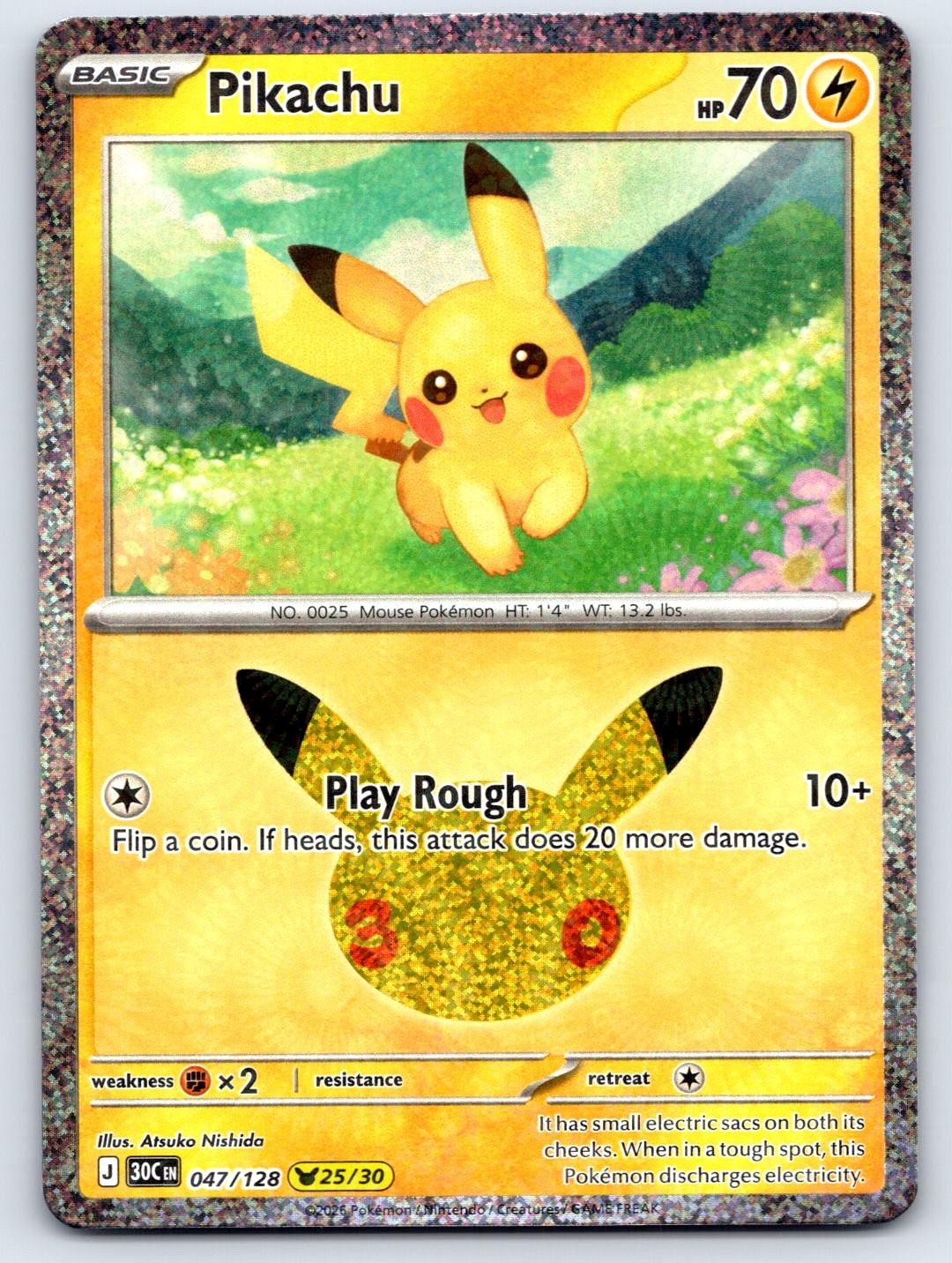 Pikachu 047/128 Holo Pikachu Raro ME: 30° Celebrazione Pokemon Near Mint