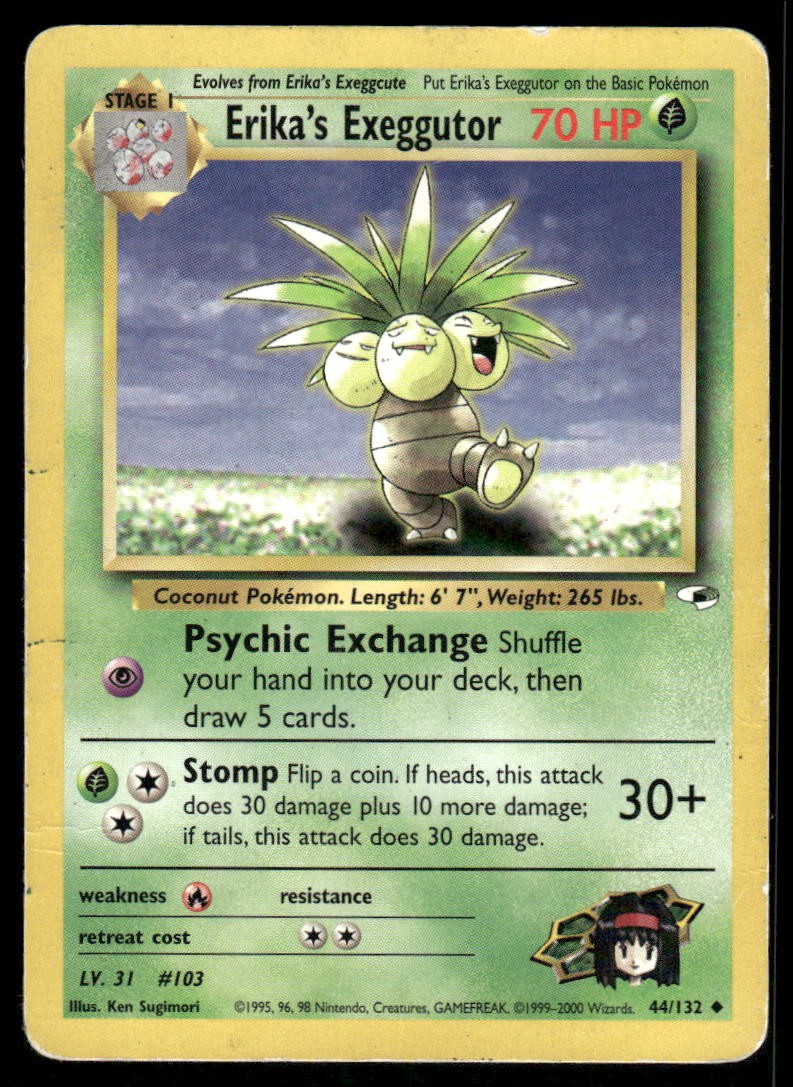 Pokemon Cards Erika's Exeggutor 44/132 Unlimited Gym Heroes Uncommon MP *3
