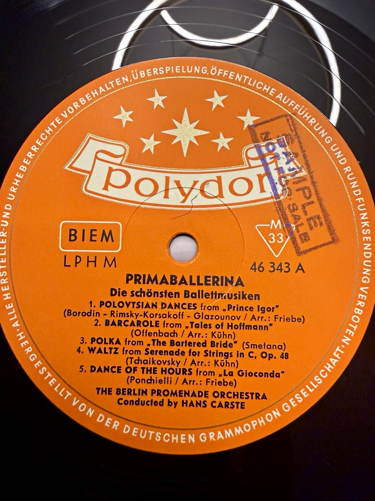 EXPORT PROMO CARSTE PRIMABALLERINA 1960 POLYDOR PHILIPPINES SAMPLE 46343 RARE LP