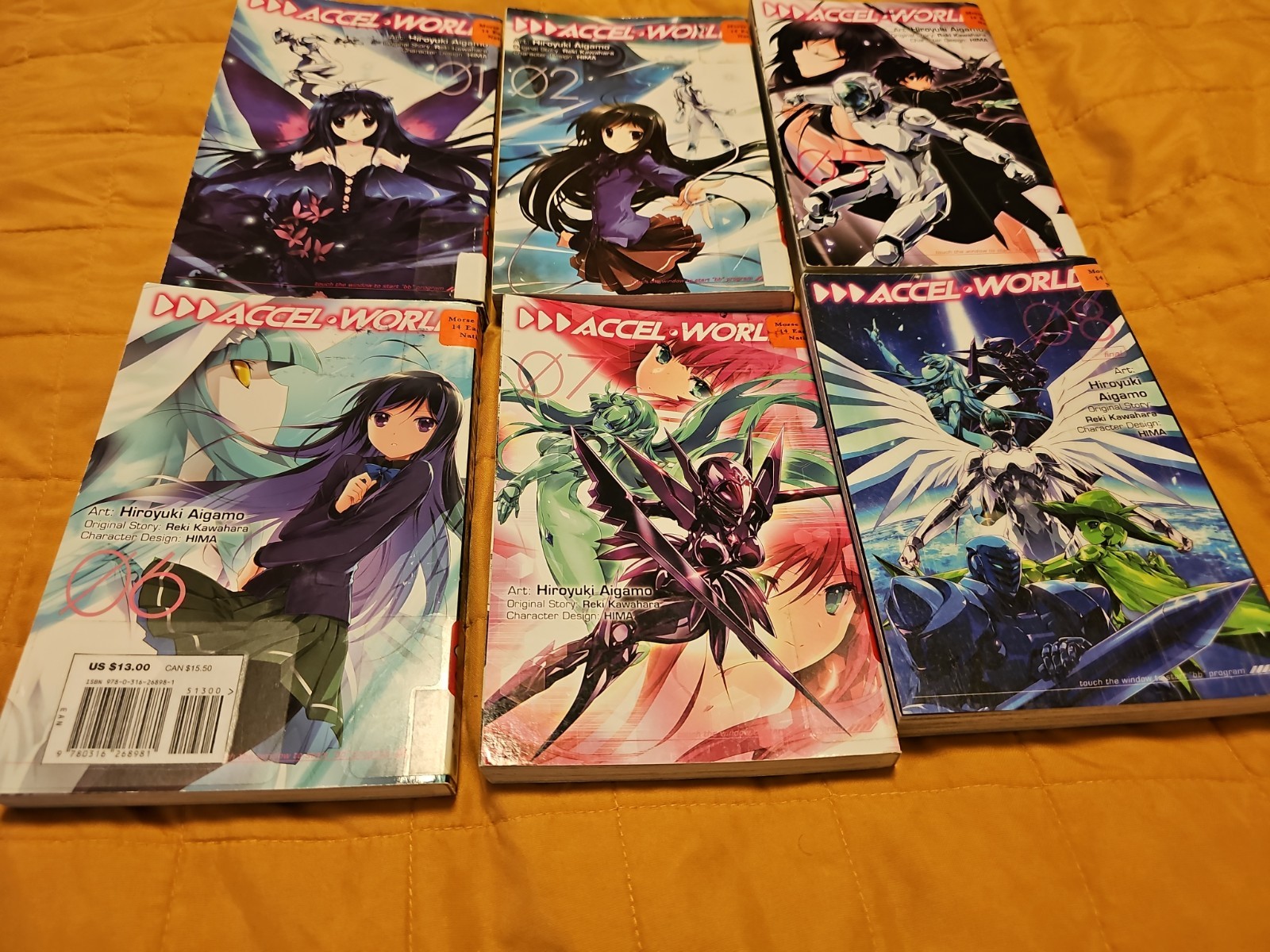 Accel World Manga Vol. 1, 2, 5, 6, 7, 8 brossura inglese ex biblioteca lotto 6 set