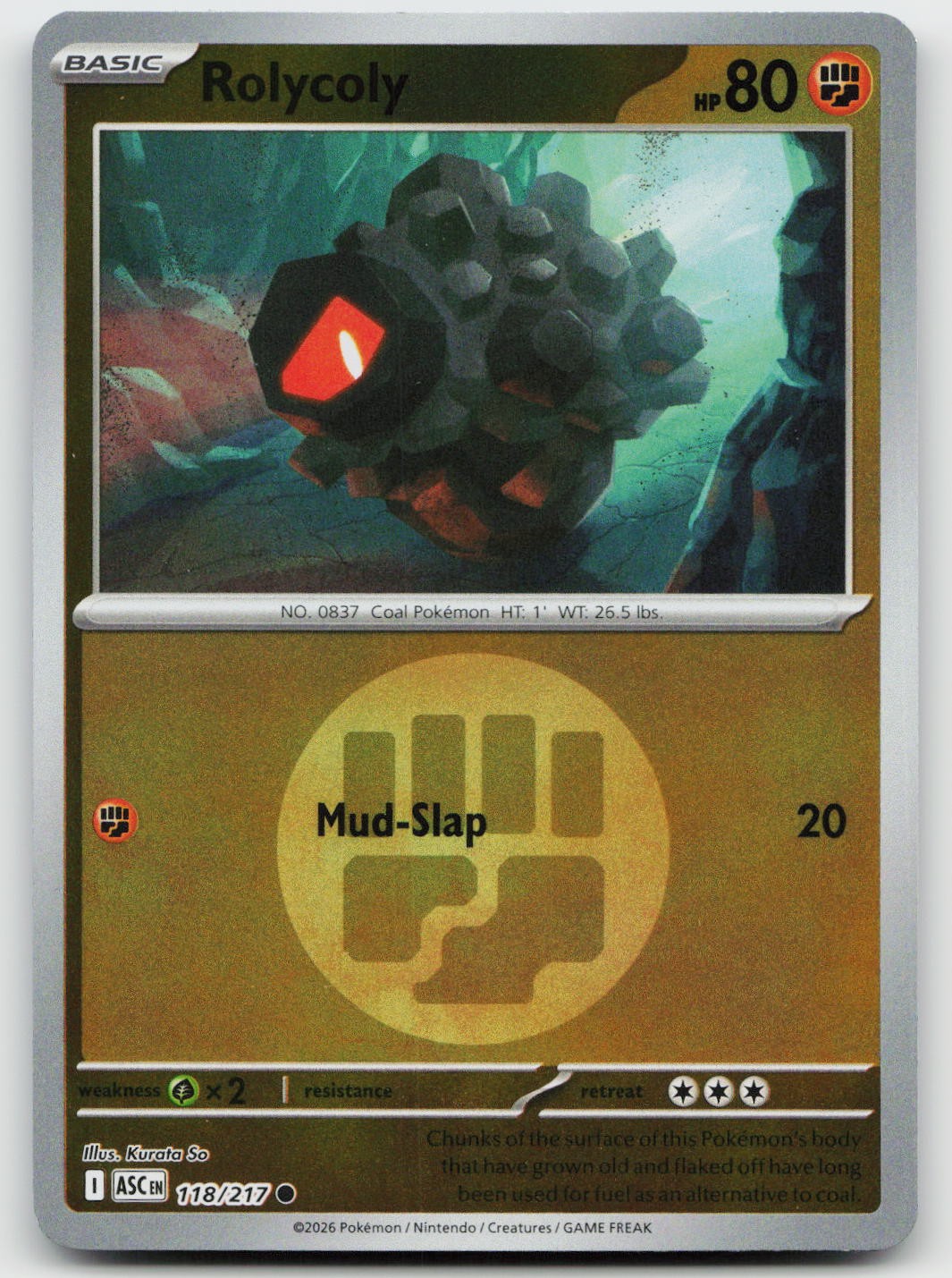 Rolycoly (Energy Symbol Pattern) 118/217 -NM- Reverse Holofoil Pokemon EN ASC