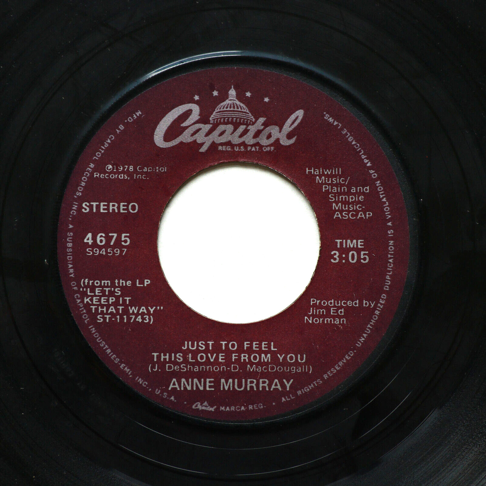 Anne Murray - I Just Fall In Love Again / Just To Feel This Love From You 45 G