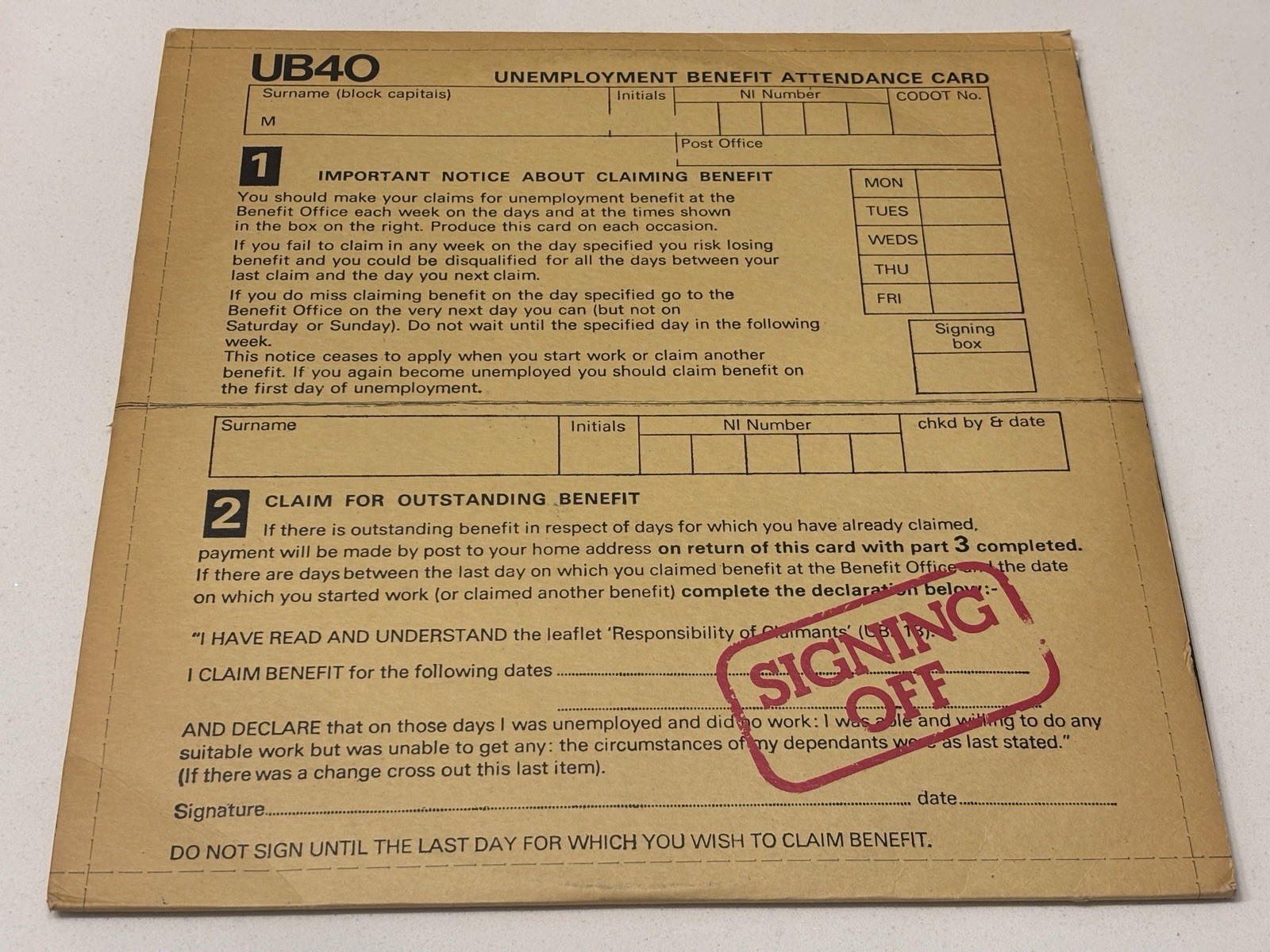 UB40 – SIGNING OFF 2LP – Nr MINT 1980  SKA REGGAE INDIE