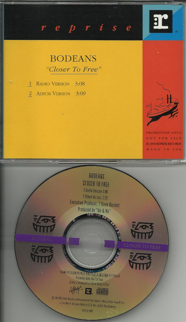 BODEANS Closer to free ORIGINAL 1993 w/ RARE EDIT PROMO DJ CD Single PROCD6594