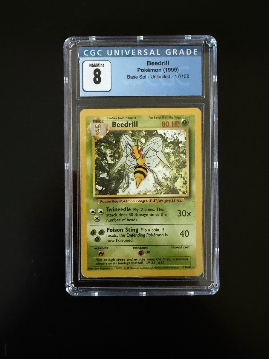 CGC 8 Beedrill 17/102 Set Base Illimitato 1999 Pokemon Inglese TCG