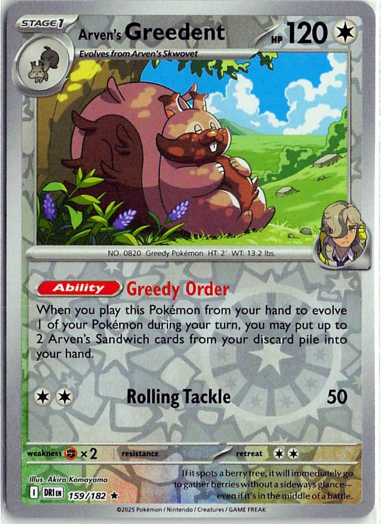 Arven's Greedent 159/182 Raro Destinato Rivali Pokemon Reverse Holo Near Mint