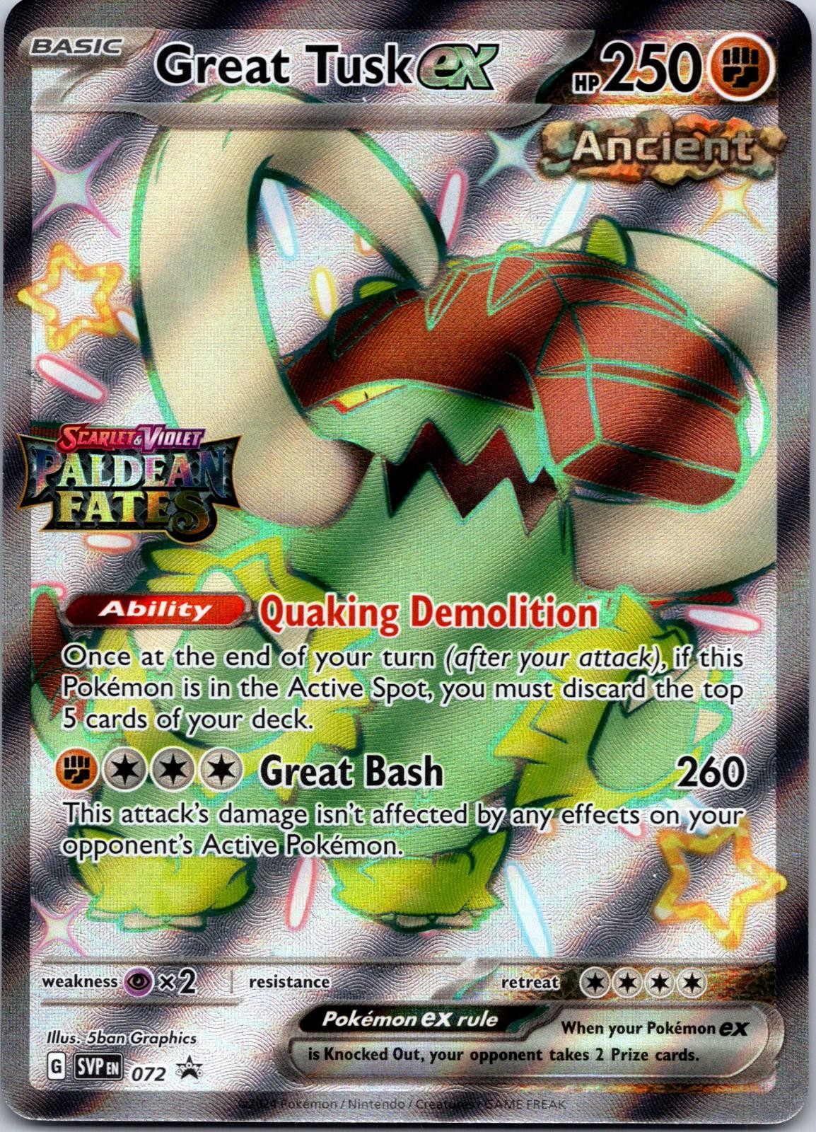 Great Tusk ex PaldeanFates timbrato) 072 Holo Pokemon
