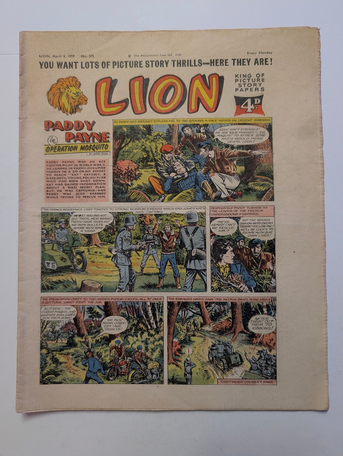 Lion Comic No 372, 4th April 1959, Amalgamated Press/Fleetway Publishing
