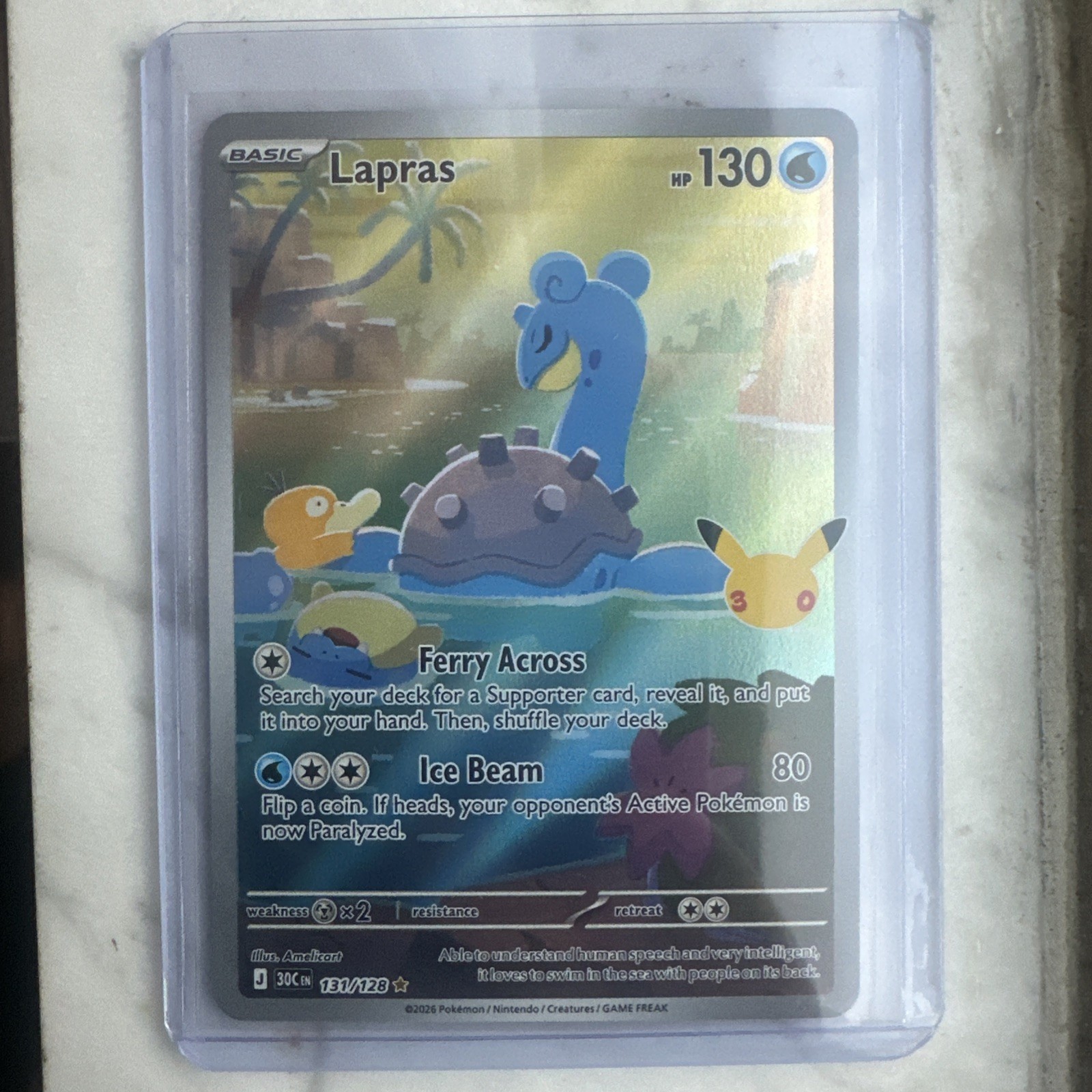 Lapras 131/128 30° Celebrazione NM Illustrazione Rara 30° Anniversario SPEDIZIONE TDY