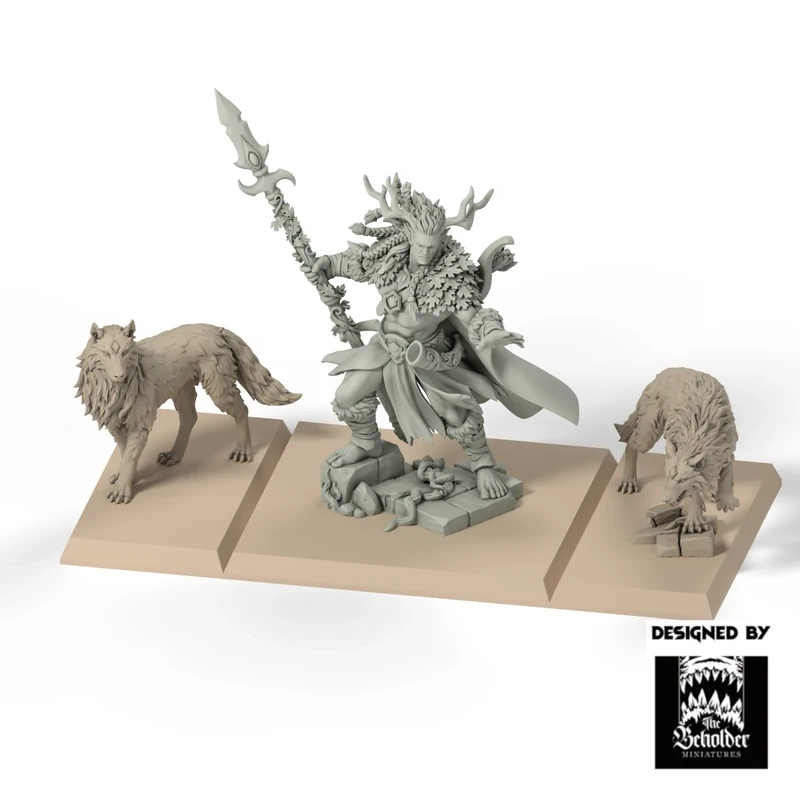 Oberon con 2 Lobos Elfos Silvanos Beholder 32mm