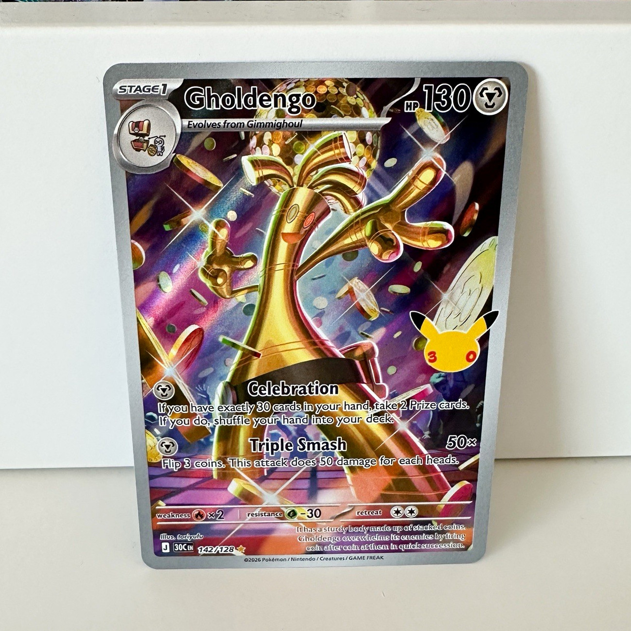 Pokémon Gholdengo 142/128 30th Celebration Illustration Rare Full Art Holo NM EN