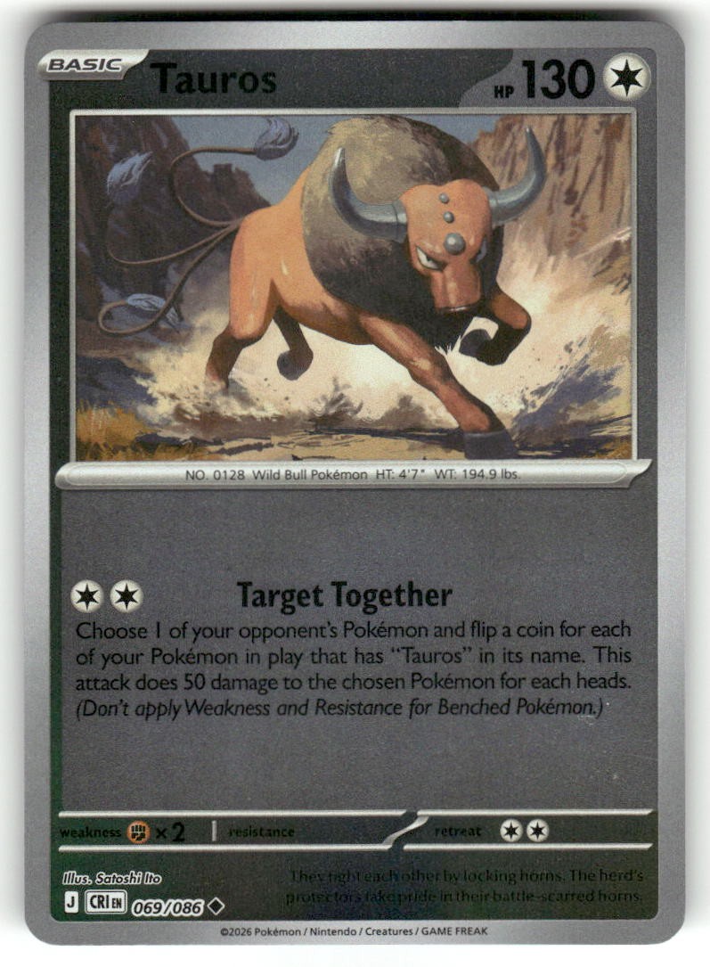 Tauros 069/086 Uncommon Chaos Rising Pokemon Reverse Holo Near Mint