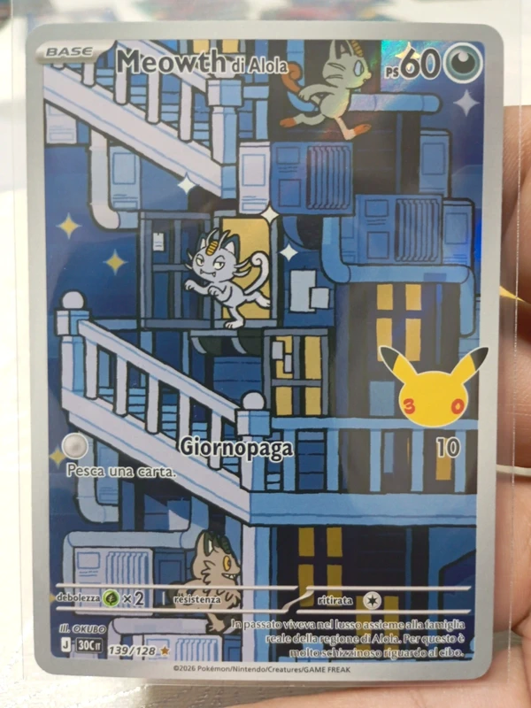 Meowth di Alola 139/128 pokemon 30° anniversario