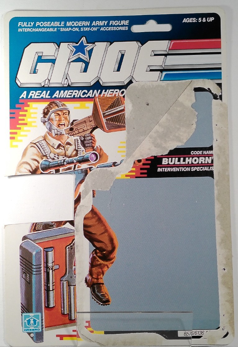 Bullhorn V1 Vintage GI Joe Full Card Back UPC CUT OUT Scheda File 1990 Hasbro