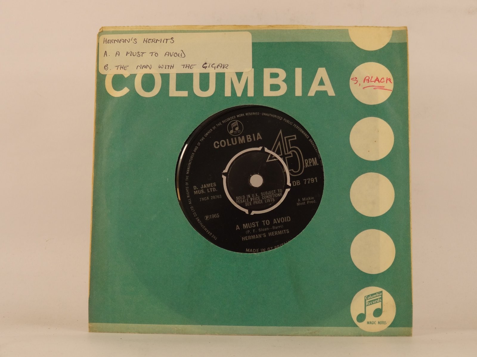 HERMAN'S HERMITS A MUST TO AVOID (96) 2 Track 7" Single plus Company Sleeve COLU