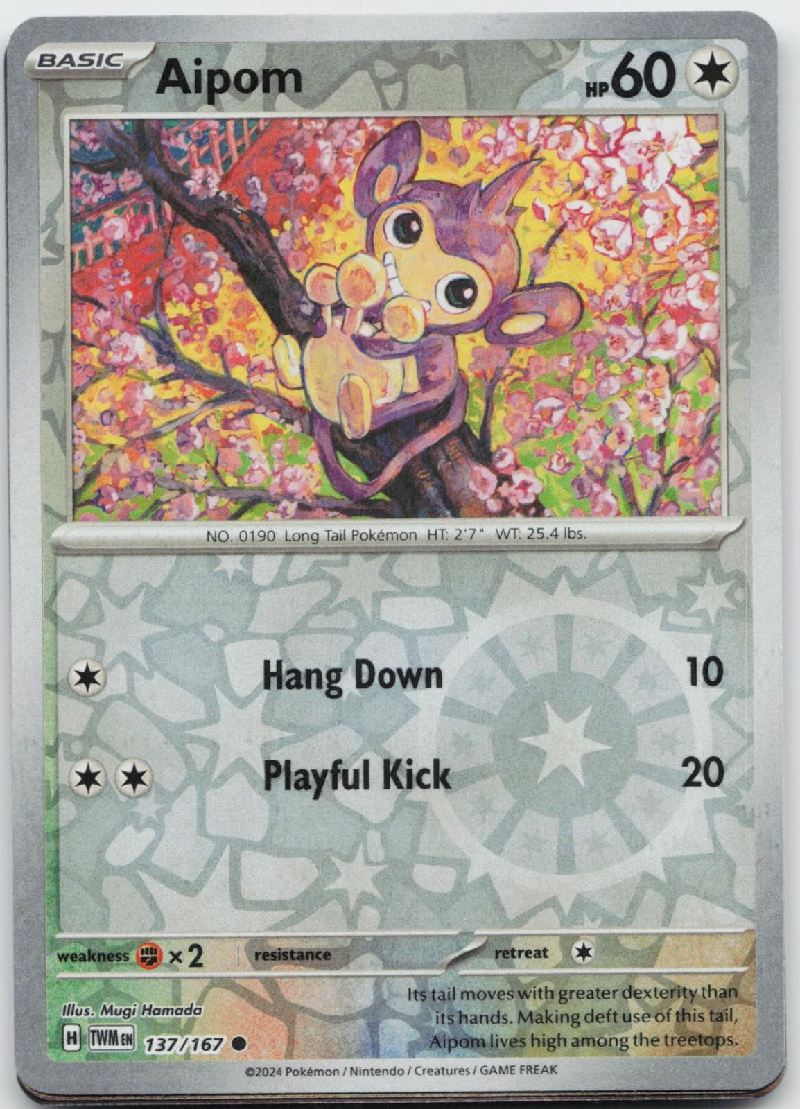 Aipom 137/167 Maschera Crepuscolare Comune Pokemon Reverse Holo quasi nuovo