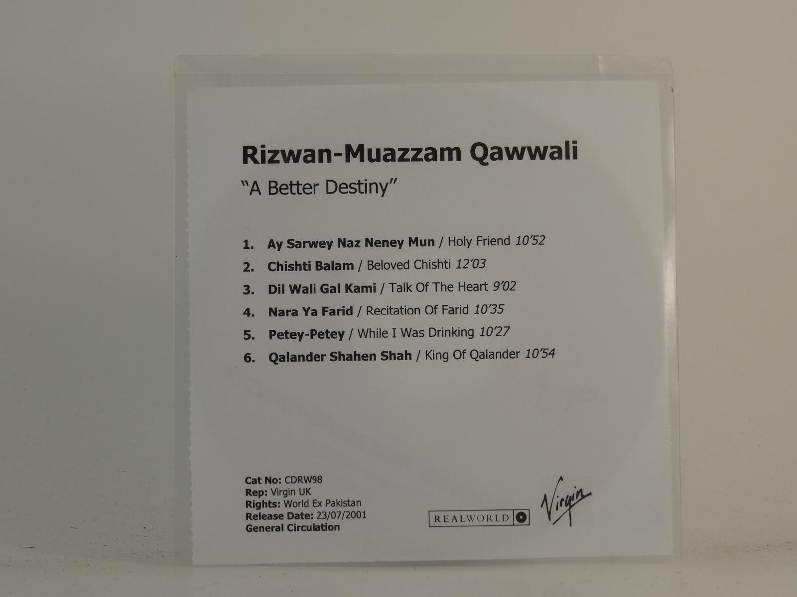 RIZWAN MUAZZAM A BETTER DESTINY (H1) 6 Track Promo CD Single including White Sle